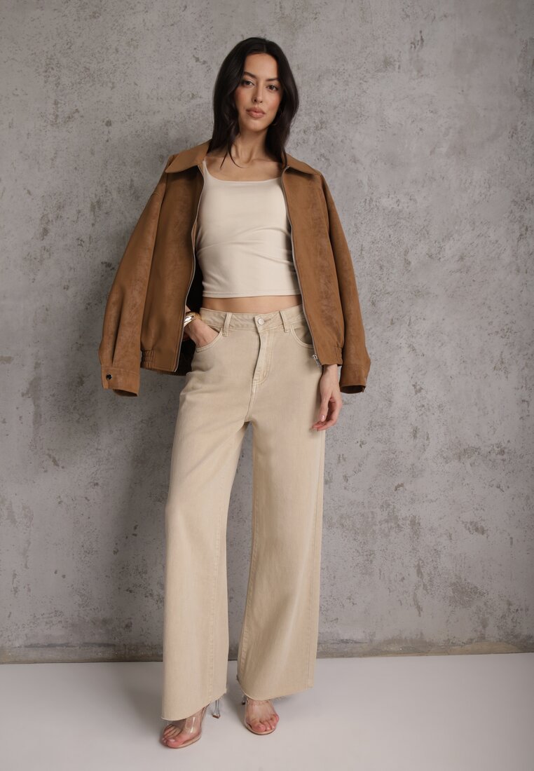 Beżowy Top z Wiskozy na Podwójnych Ramiączkach Indrea