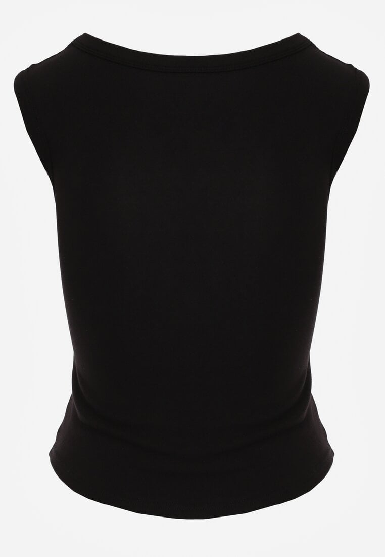 Czarny Wiskozowy Top Dopasowany z Kwadratowym Dekoltem Bez Rękawów Bilincja