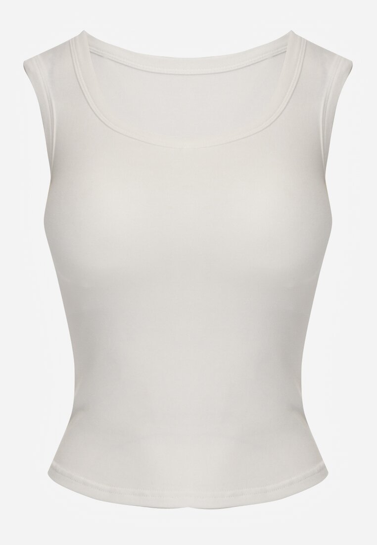 Biały Wiskozowy Top Dopasowany z Kwadratowym Dekoltem Bez Rękawów Bilincja