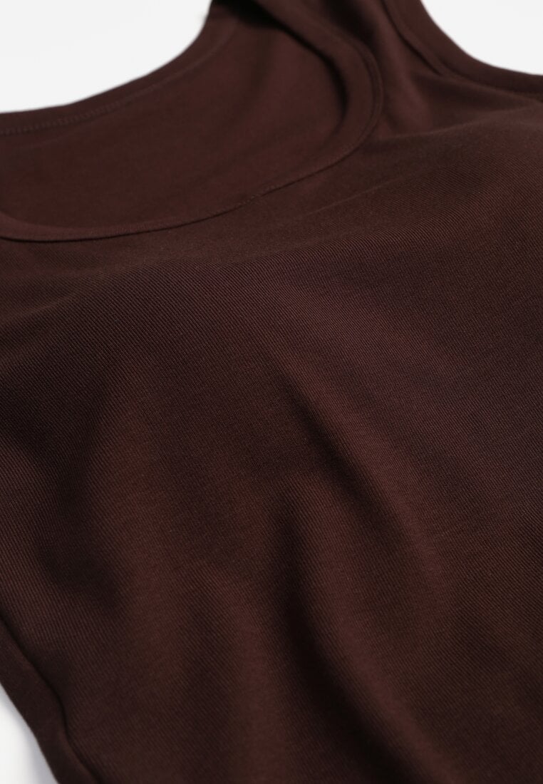 Brązowy Wiskozowy Top Dopasowany z Kwadratowym Dekoltem Bez Rękawów Bilincja