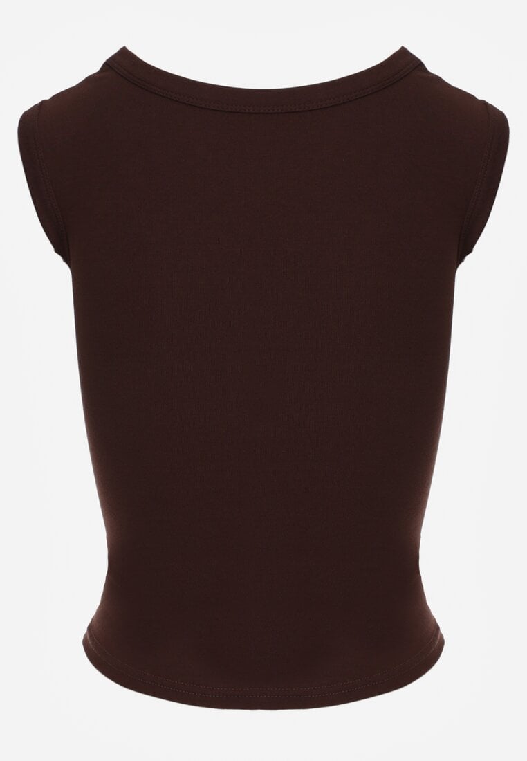 Brązowy Wiskozowy Top Dopasowany z Kwadratowym Dekoltem Bez Rękawów Bilincja