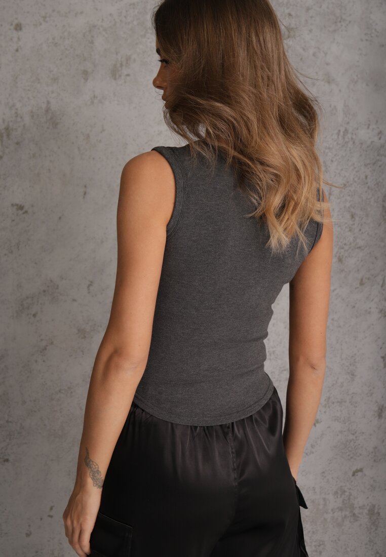 Szary Wiskozowy Top Dopasowany z Kwadratowym Dekoltem Bez Rękawów Bilincja