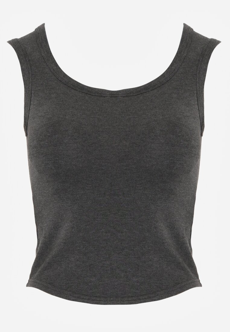 Szary Wiskozowy Top Dopasowany z Kwadratowym Dekoltem Bez Rękawów Bilincja