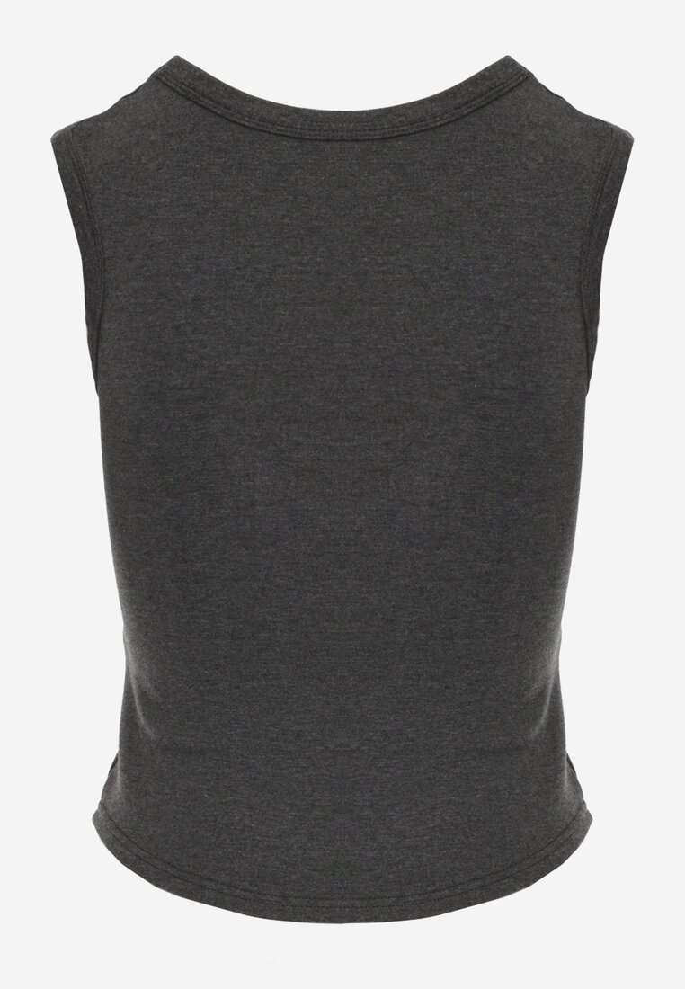 Szary Wiskozowy Top Dopasowany z Kwadratowym Dekoltem Bez Rękawów Bilincja