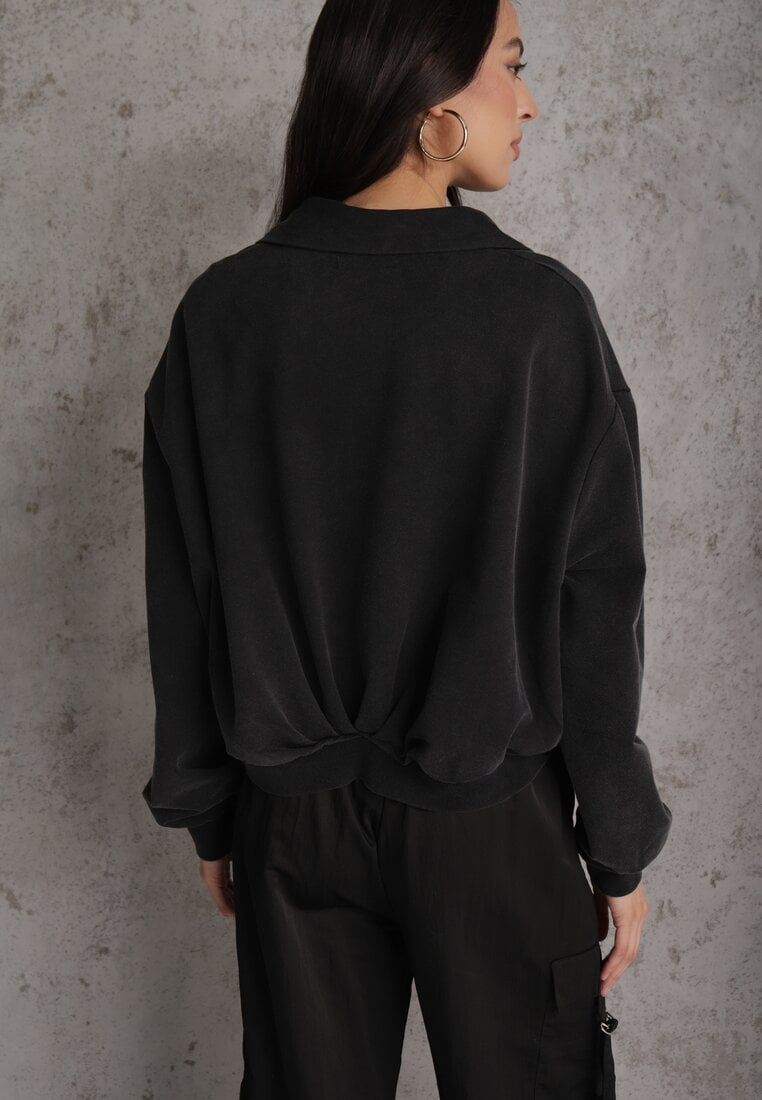 Czarna Bluza Bomberka z Bawełny Oversize Ozdobiona Kołnierzem Vimelles