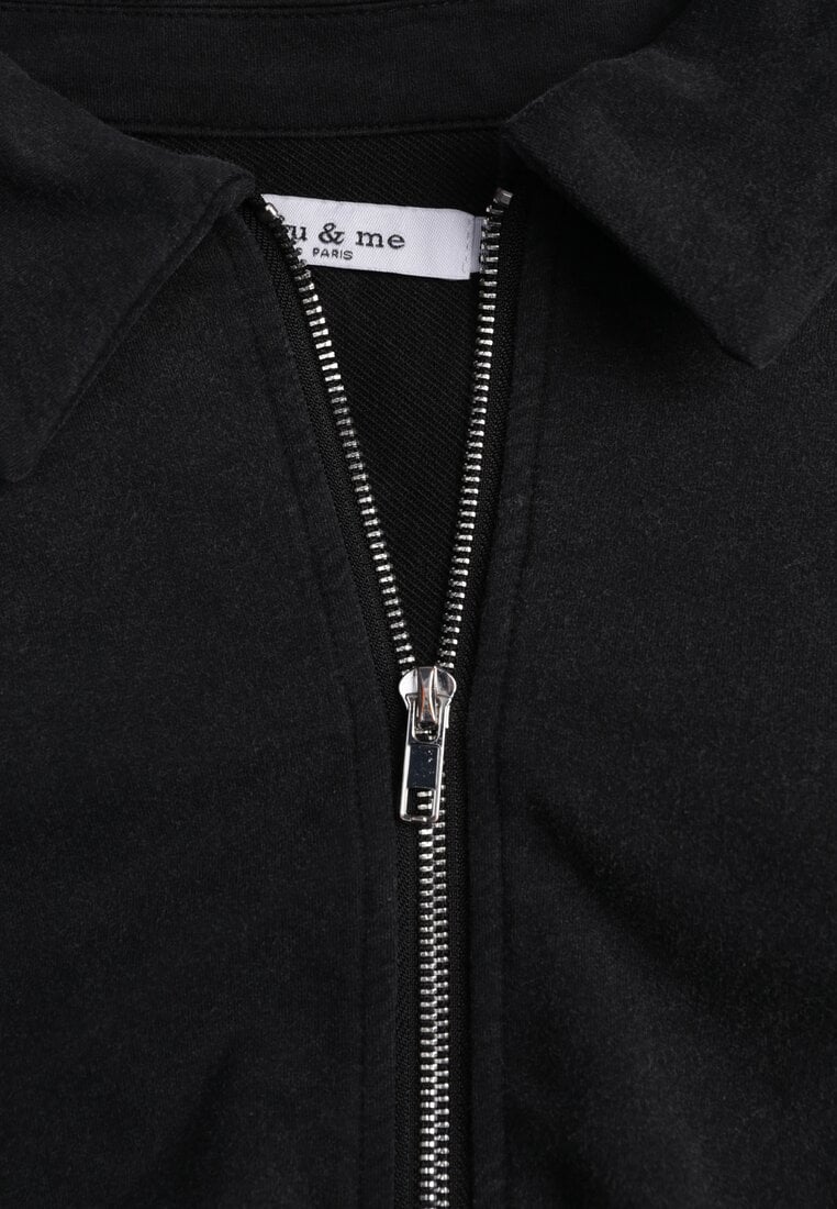 Czarna Bluza Bomberka z Bawełny Oversize Ozdobiona Kołnierzem Vimelles