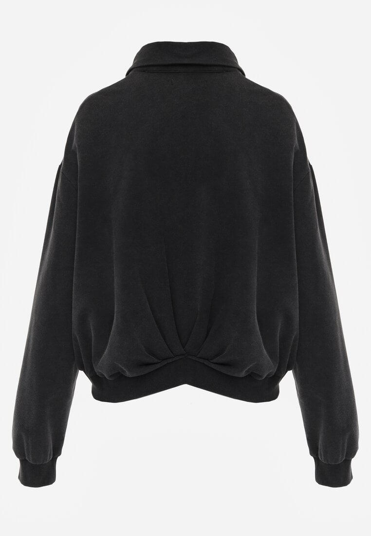 Czarna Bluza Bomberka z Bawełny Oversize Ozdobiona Kołnierzem Vimelles