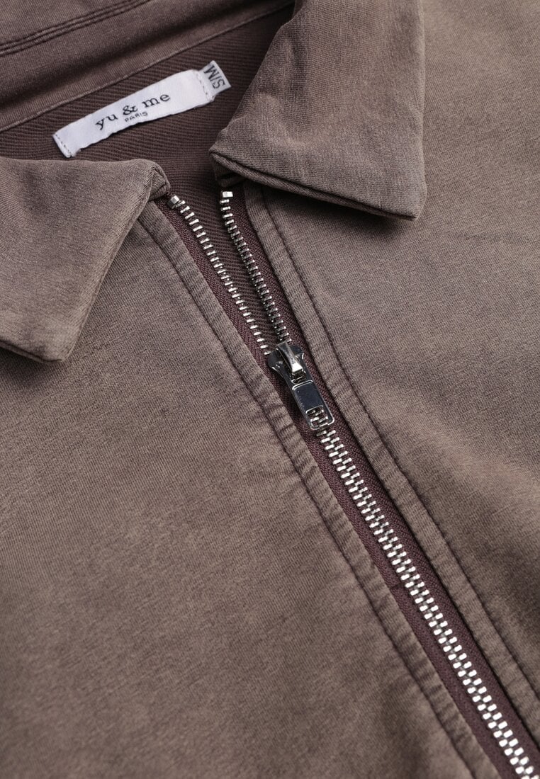 Beżowa Bluza Bomberka z Bawełny Oversize Ozdobiona Kołnierzem Vimelles