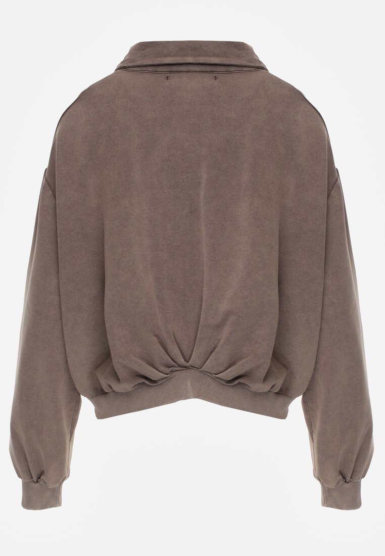 Beżowa Bluza Bomberka z Bawełny Oversize Ozdobiona Kołnierzem Vimelles