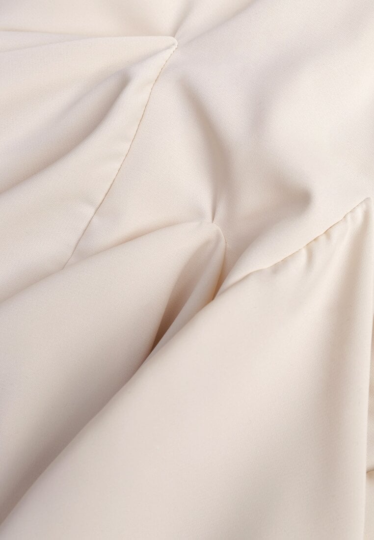 Beżowa Sukienka z Wiskozą o Rozkloszowanym Kroju z Falbankami i Wiązaniem Meriianes