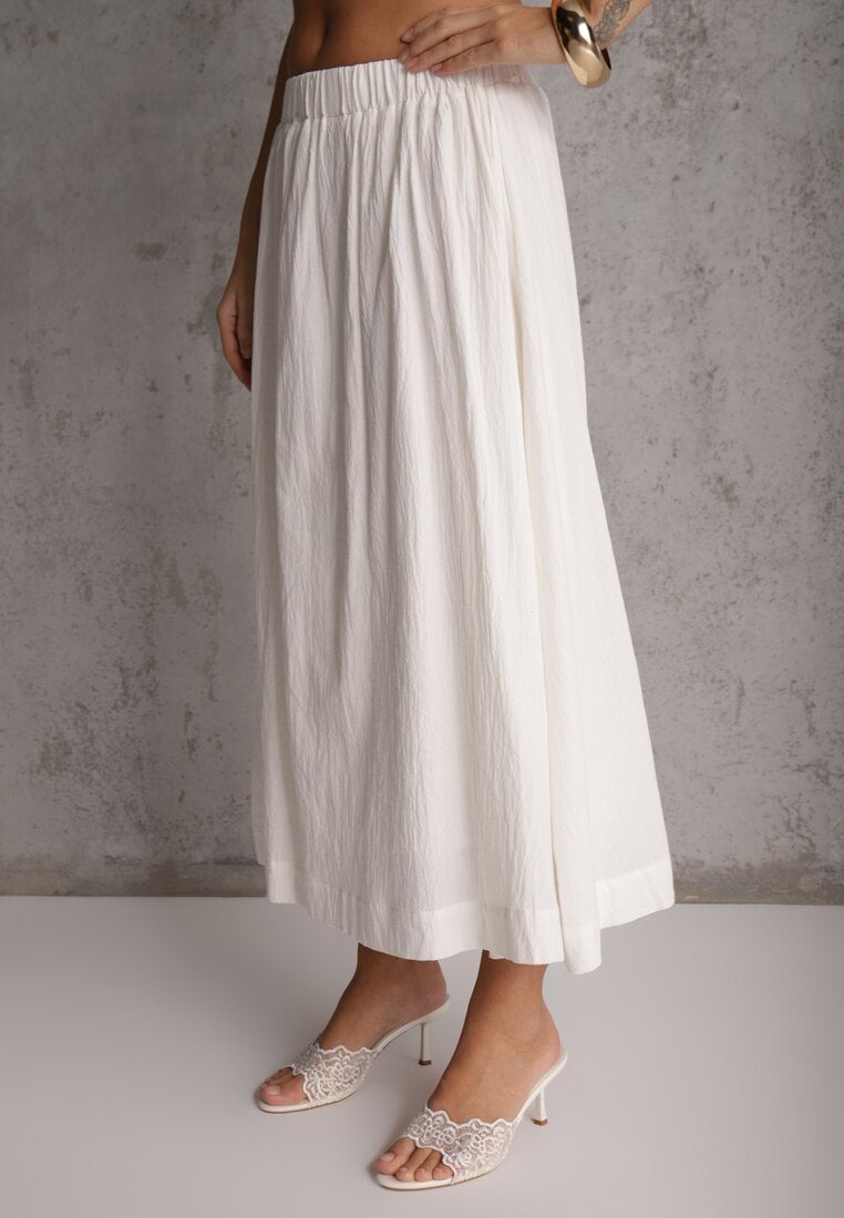 Biały Komplet z Bawełny Kamizelka i Spódnica o Rozkloszowanym Kroju Movenae