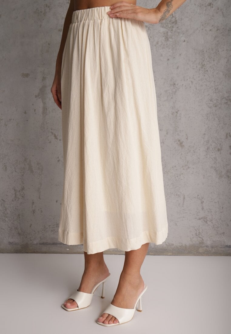 Beżowy Komplet z Bawełny Kamizelka i Spódnica o Rozkloszowanym Kroju Movenae