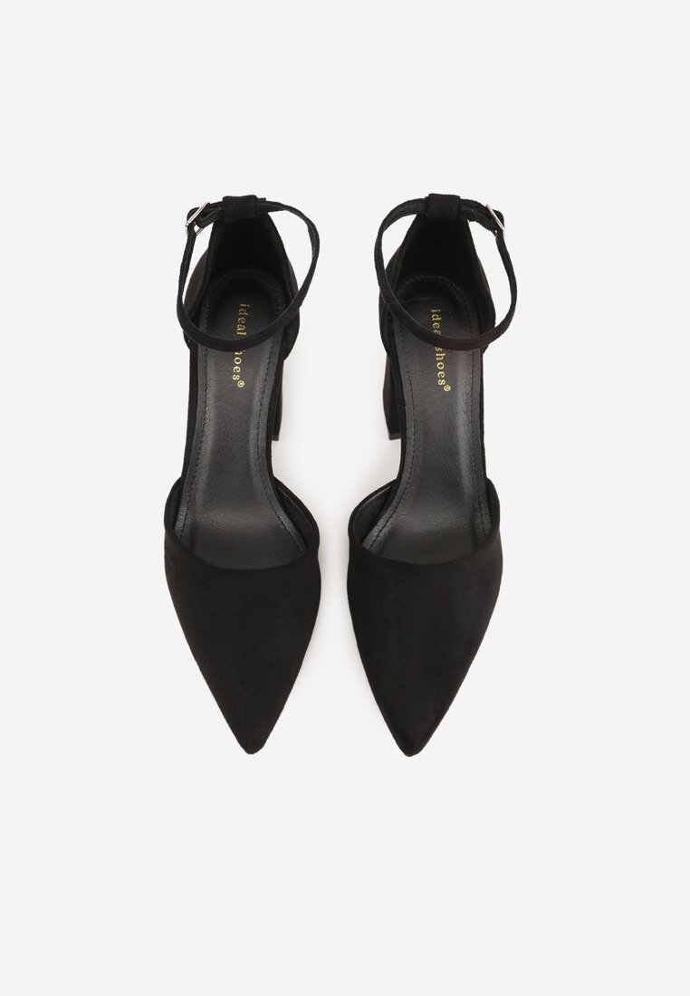 Czarne Czółenka z Imitacji Zamszu na Słupkowym Obcasie ze Szpiczastym Noskiem Hadina