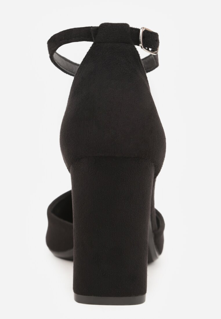 Czarne Czółenka z Imitacji Zamszu na Słupkowym Obcasie ze Szpiczastym Noskiem Hadina