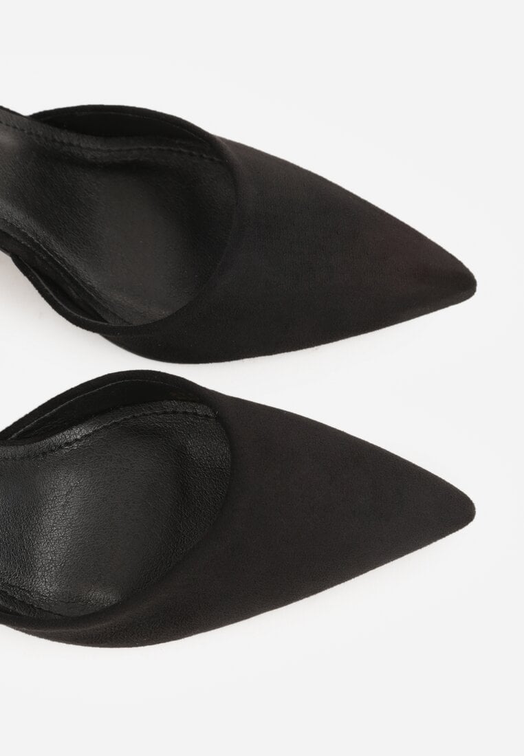 Czarne Czółenka z Imitacji Zamszu na Słupkowym Obcasie ze Szpiczastym Noskiem Hadina