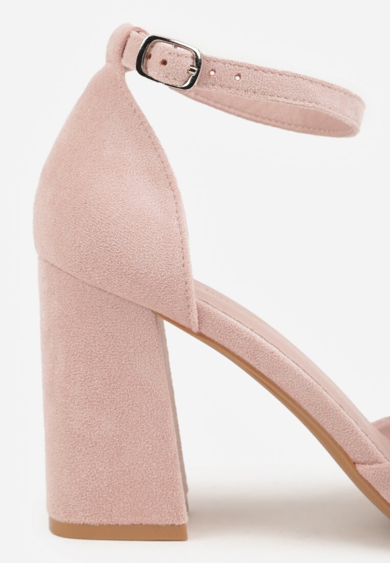 Różowe Czółenka z Imitacji Zamszu na Słupkowym Obcasie ze Szpiczastym Noskiem Hadina