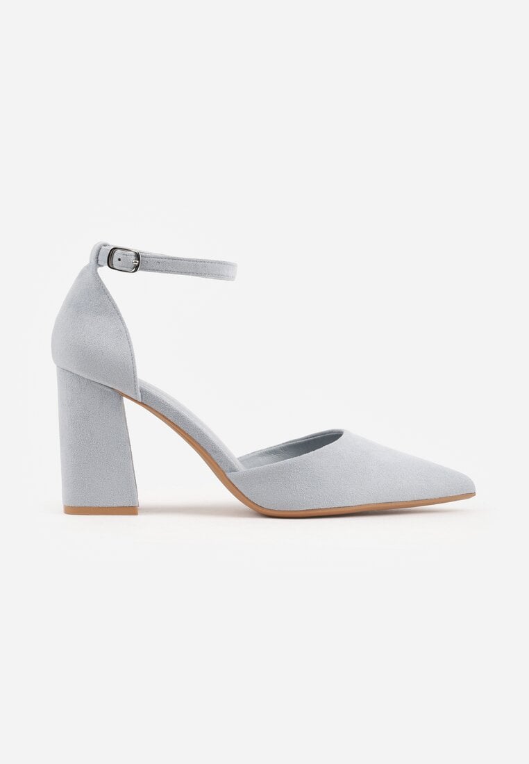 Niebieskie Czółenka z Imitacji Zamszu na Słupkowym Obcasie ze Szpiczastym Noskiem Hadina