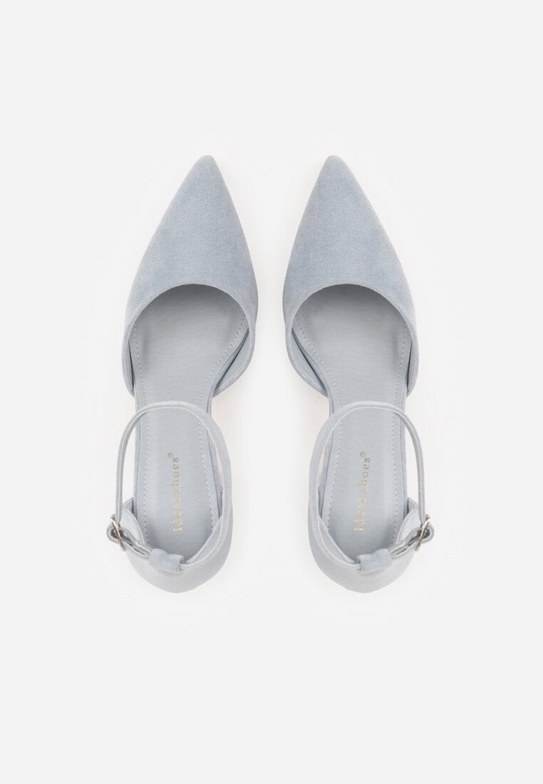 Niebieskie Czółenka z Imitacji Zamszu na Słupkowym Obcasie ze Szpiczastym Noskiem Hadina