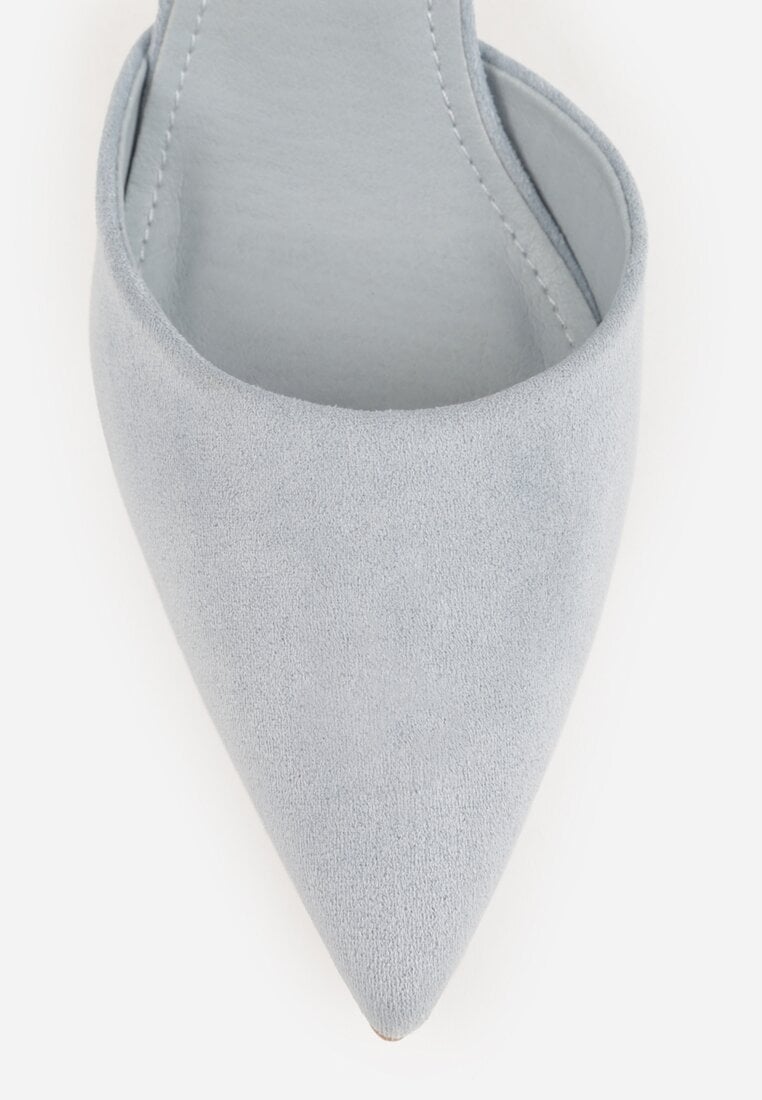 Niebieskie Czółenka z Imitacji Zamszu na Słupkowym Obcasie ze Szpiczastym Noskiem Hadina