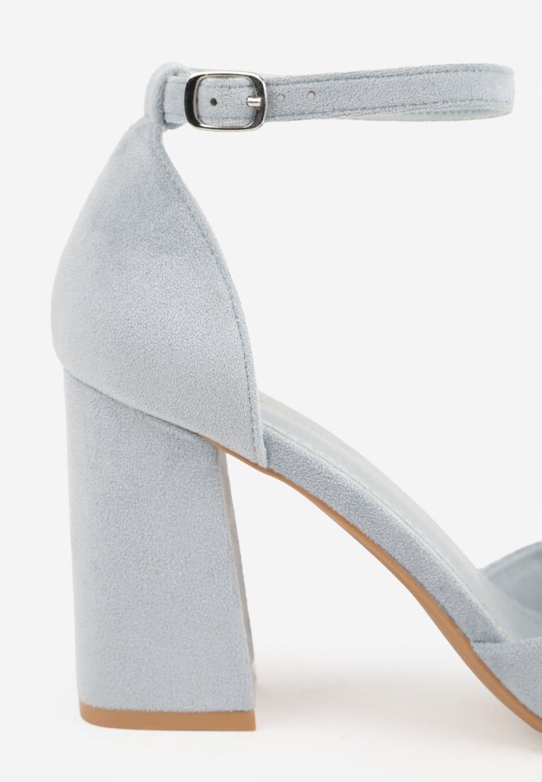 Niebieskie Czółenka z Imitacji Zamszu na Słupkowym Obcasie ze Szpiczastym Noskiem Hadina