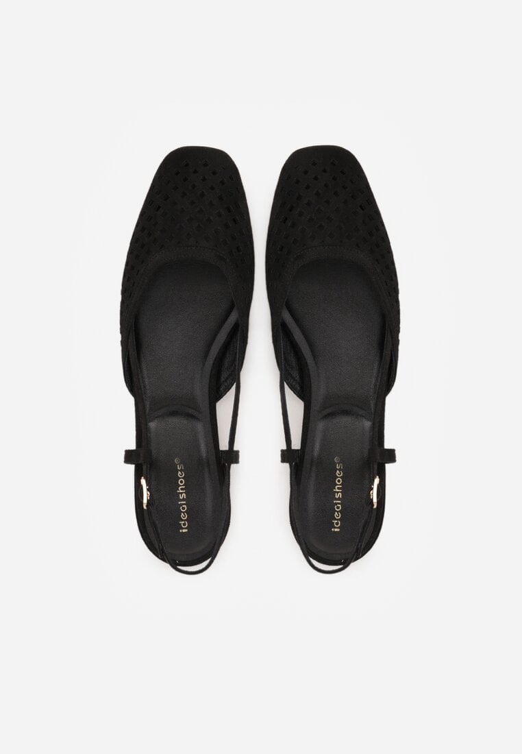 Czarne Sandały Slingback z Kwadratowym Noskiem i Ażurową Cholewką Jurria