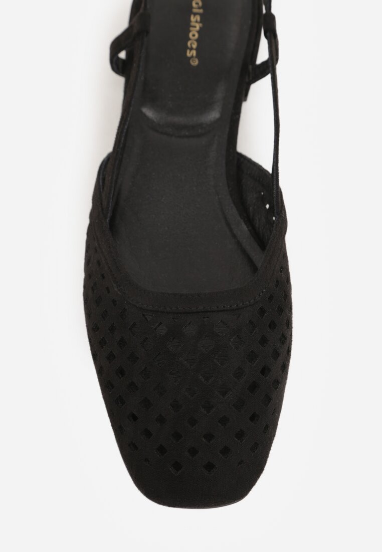 Czarne Sandały Slingback z Kwadratowym Noskiem i Ażurową Cholewką Jurria