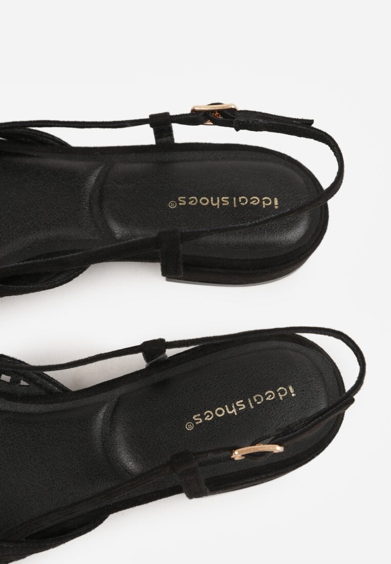 Czarne Sandały Slingback z Kwadratowym Noskiem i Ażurową Cholewką Jurria