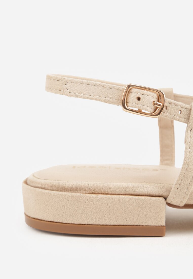 Ciemnobeżowe Sandały Slingback z Kwadratowym Noskiem i Ażurową Cholewką Jurria