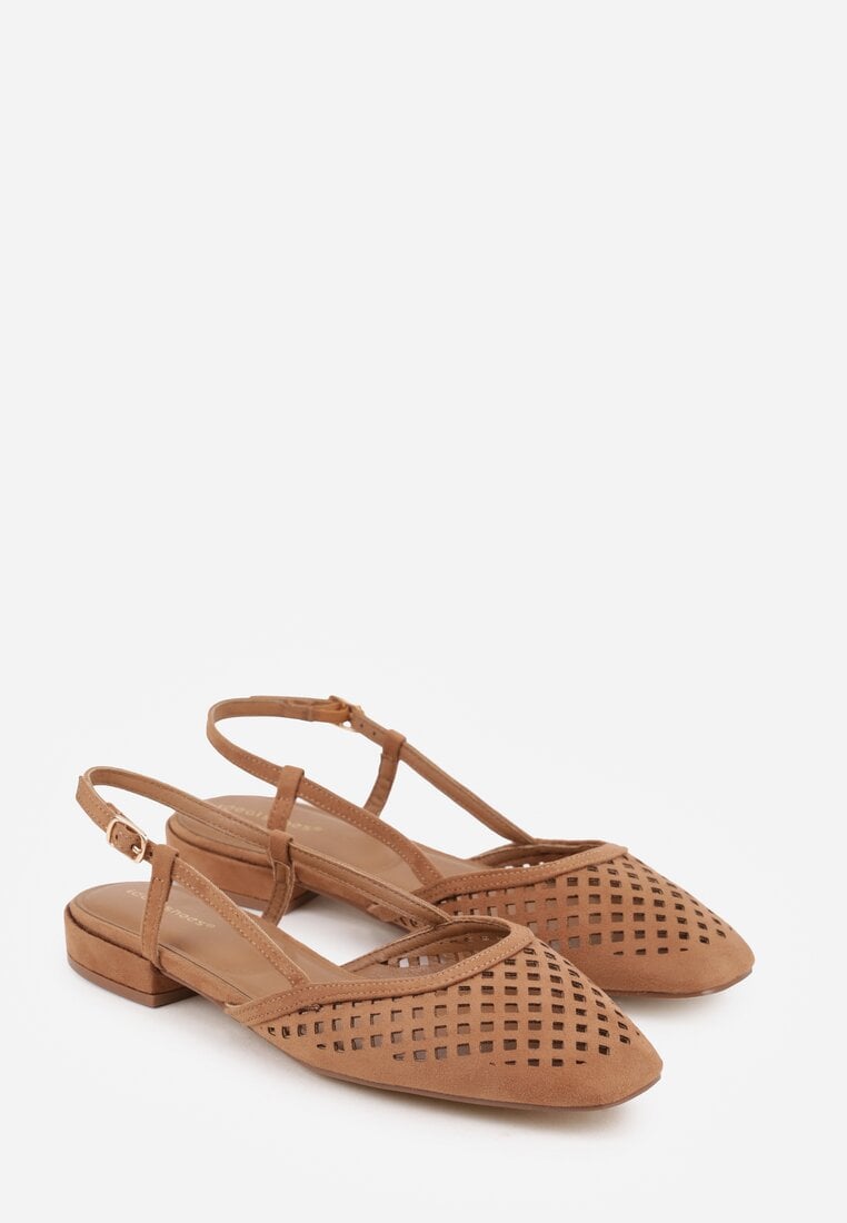 Brązowe Sandały Slingback z Kwadratowym Noskiem i Ażurową Cholewką Jurria
