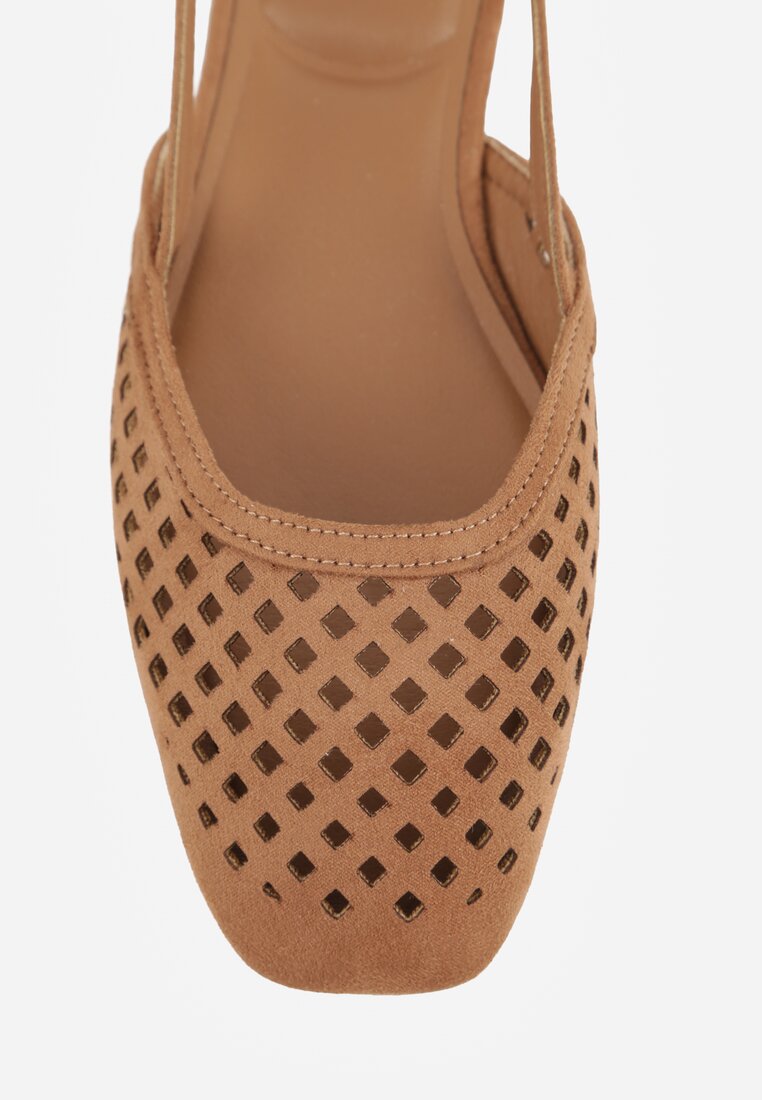 Brązowe Sandały Slingback z Kwadratowym Noskiem i Ażurową Cholewką Jurria