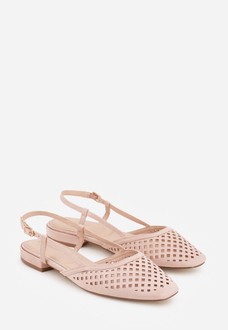 Różowe Baleriny Slingback z Kwadratowym Noskiem i Ażurową Cholewką Jurria