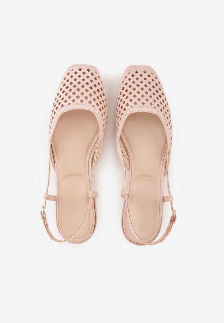 Różowe Baleriny Slingback z Kwadratowym Noskiem i Ażurową Cholewką Jurria