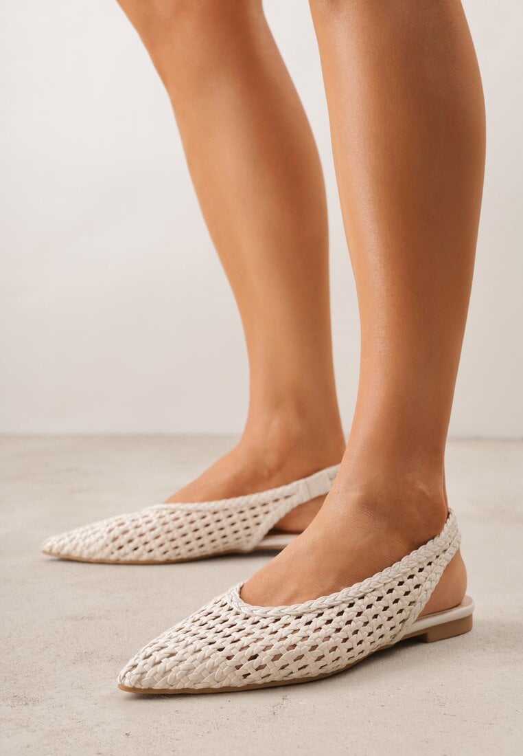 Beżowe Sandały Slingback z Plecionki ze Szpiczastym Noskiem Eupheleta