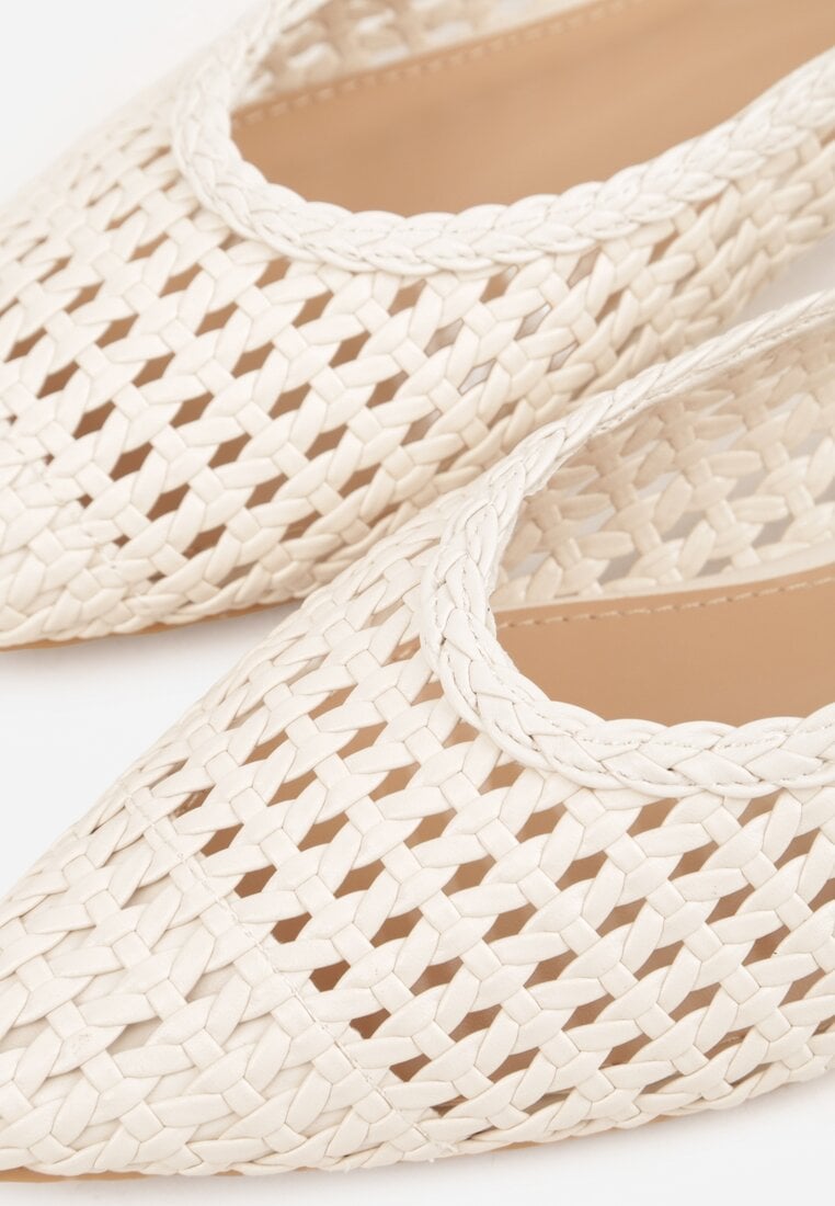 Beżowe Sandały Slingback z Plecionki ze Szpiczastym Noskiem Eupheleta