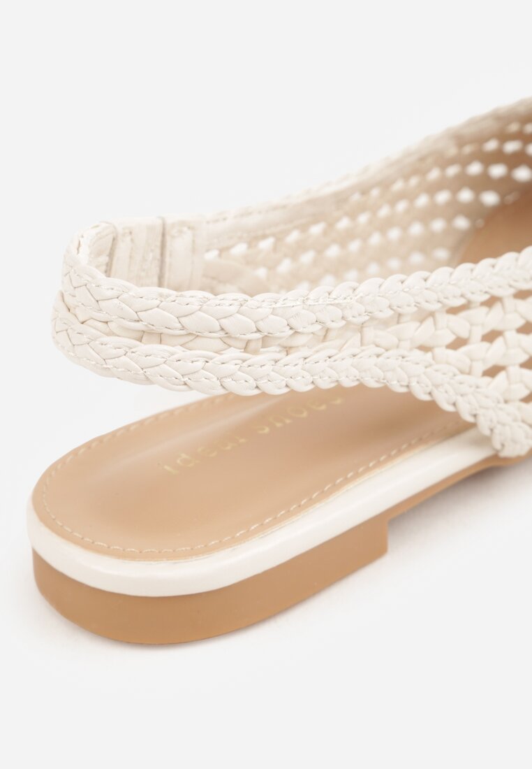 Beżowe Sandały Slingback z Plecionki ze Szpiczastym Noskiem Eupheleta