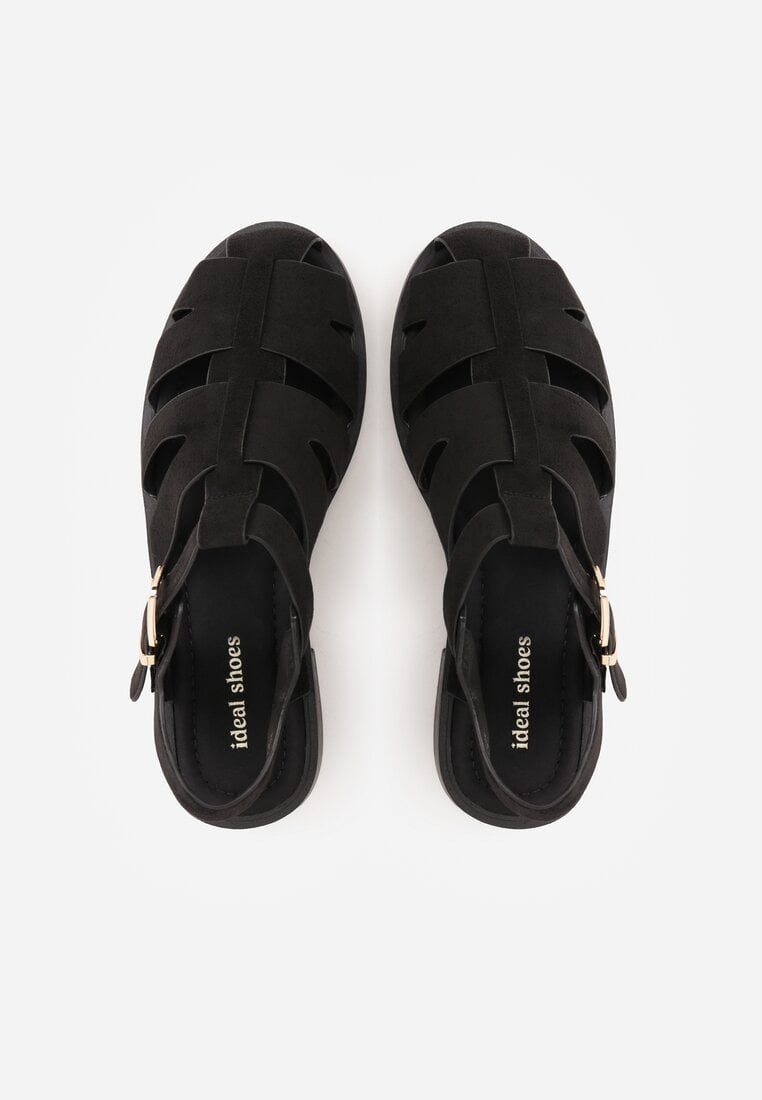 Czarne Sandały o Fasonie Gladiatorek z Paskiem ze Sprzączką Abma