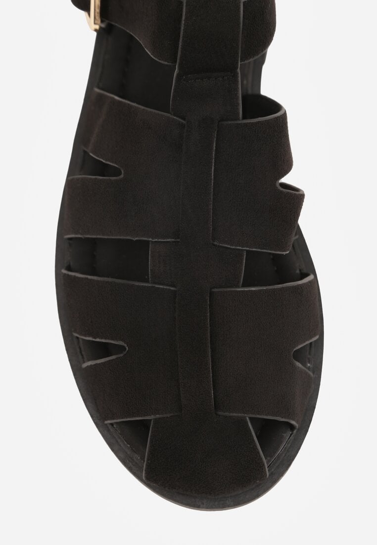 Czarne Sandały o Fasonie Gladiatorek z Paskiem ze Sprzączką Abma