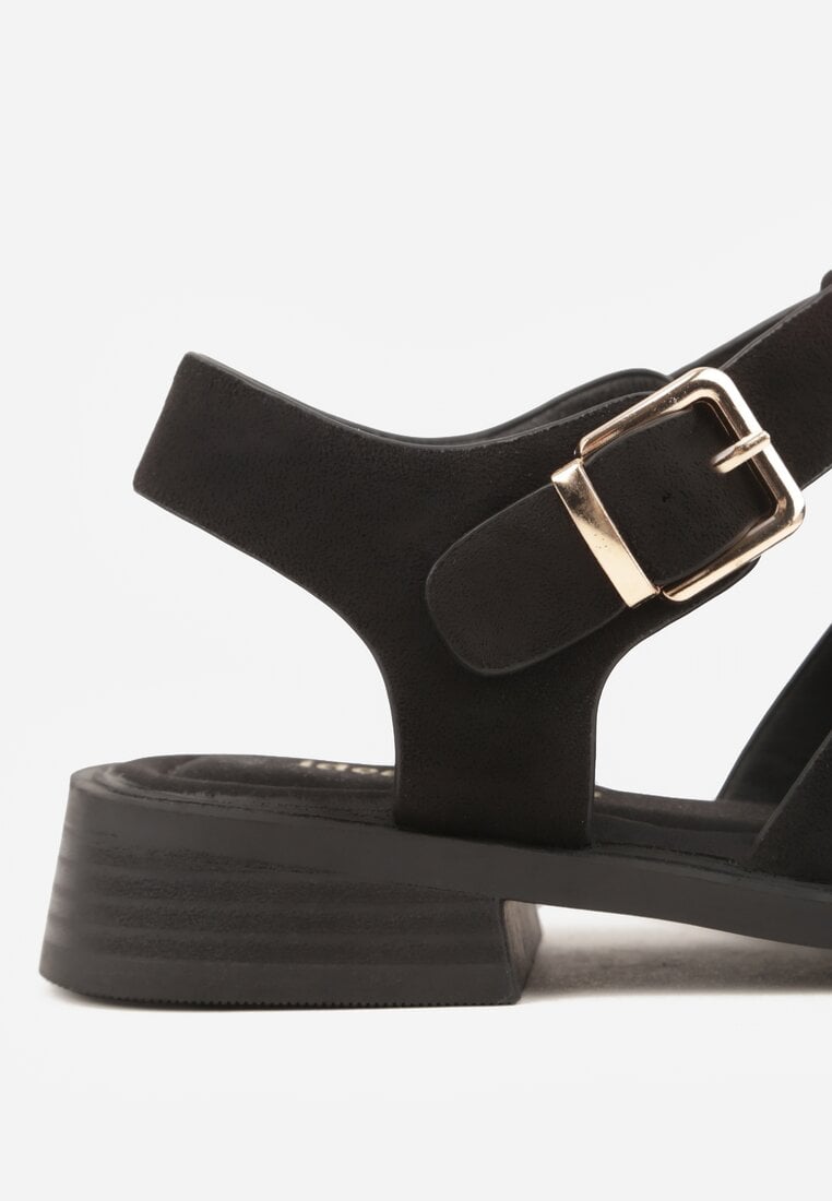 Czarne Sandały o Fasonie Gladiatorek z Paskiem ze Sprzączką Abma