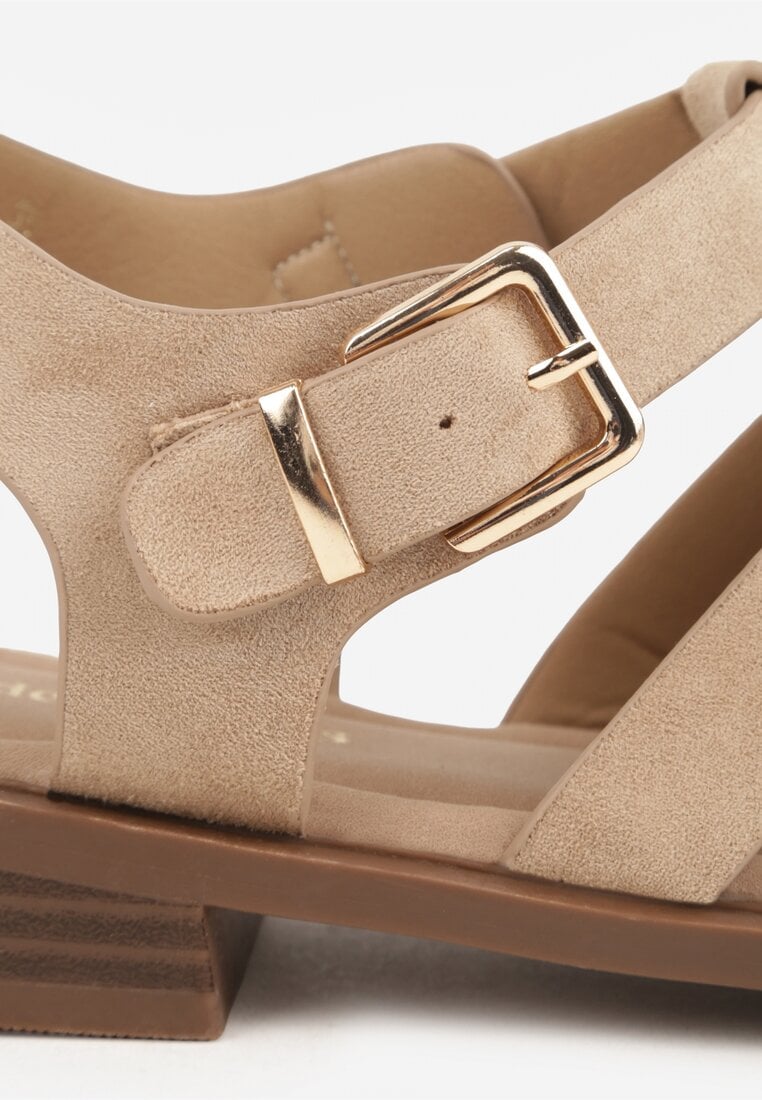 Ciemnobeżowe Sandały o Fasonie Gladiatorek z Paskiem ze Sprzączką Abma