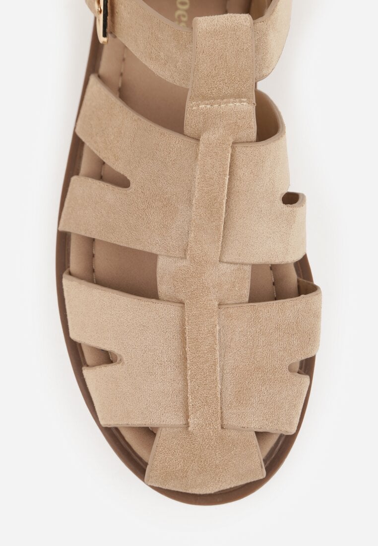 Ciemnobeżowe Sandały o Fasonie Gladiatorek z Paskiem ze Sprzączką Abma