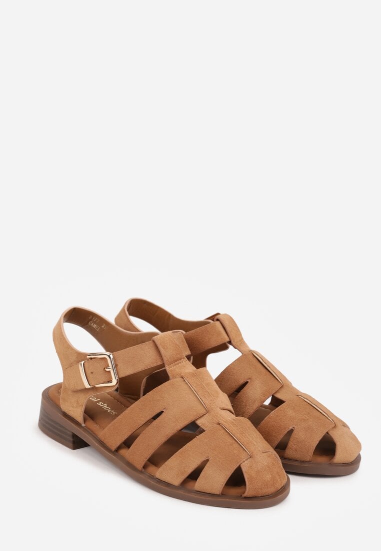 Jasnobrązowe Sandały o Fasonie Gladiatorek z Paskiem ze Sprzączką Abma