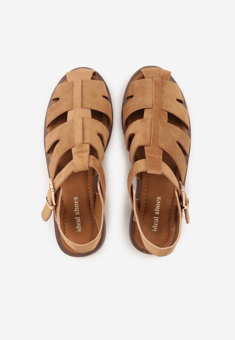 Jasnobrązowe Sandały o Fasonie Gladiatorek z Paskiem ze Sprzączką Abma