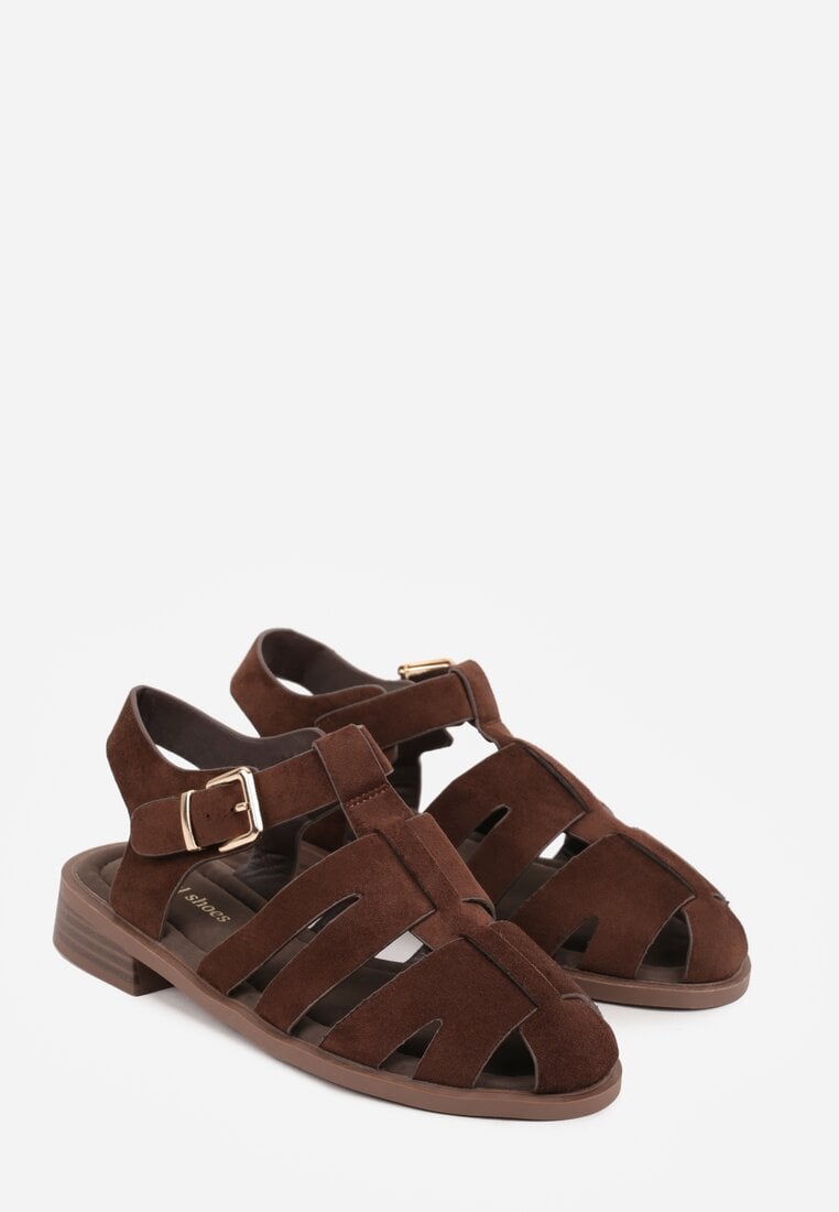 Ciemnobrązowe Sandały o Fasonie Gladiatorek z Paskiem ze Sprzączką Abma