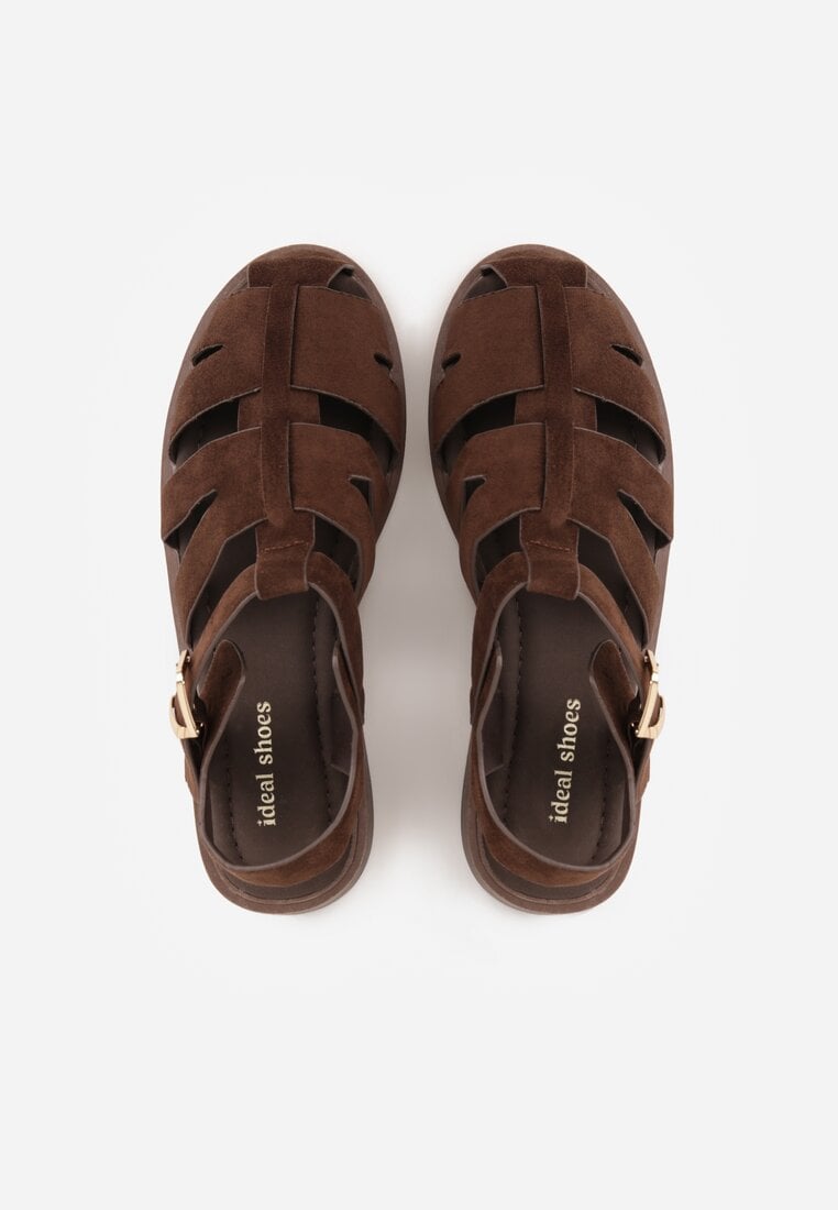 Ciemnobrązowe Sandały o Fasonie Gladiatorek z Paskiem ze Sprzączką Abma