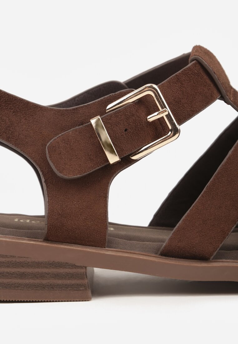 Ciemnobrązowe Sandały o Fasonie Gladiatorek z Paskiem ze Sprzączką Abma