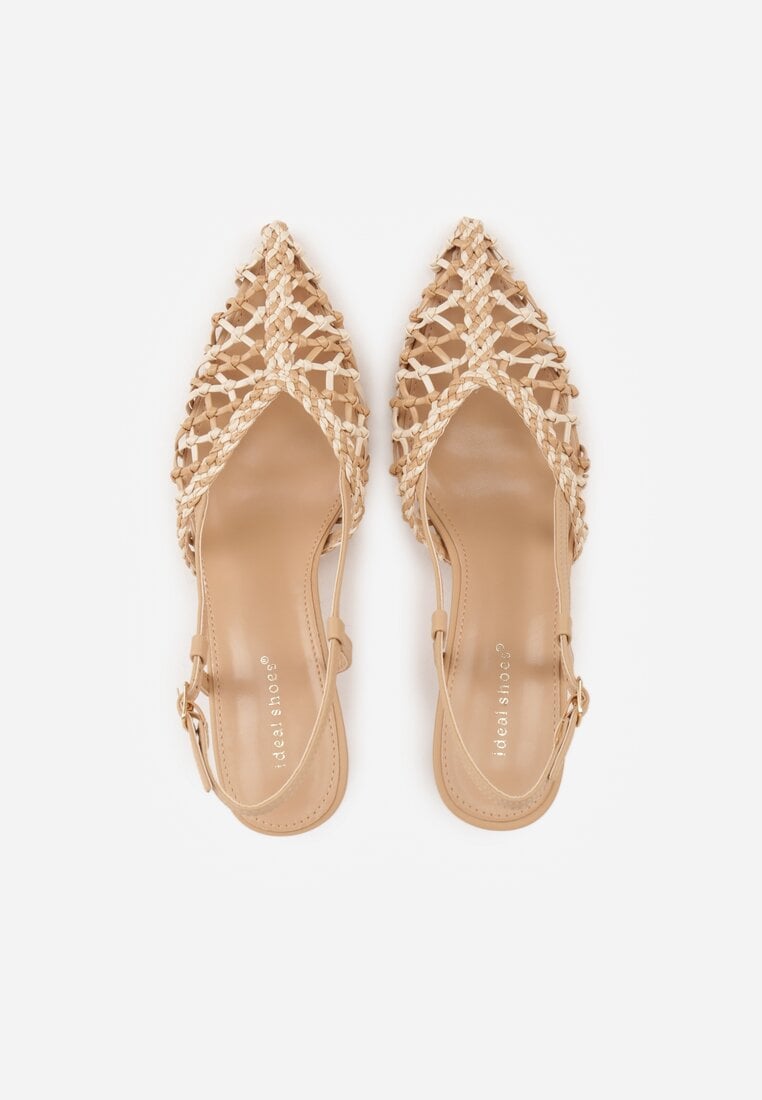 Ciemnobeżowe Czółenka na Szpilce z Ażurową Szydełkową Cholewką Navioil