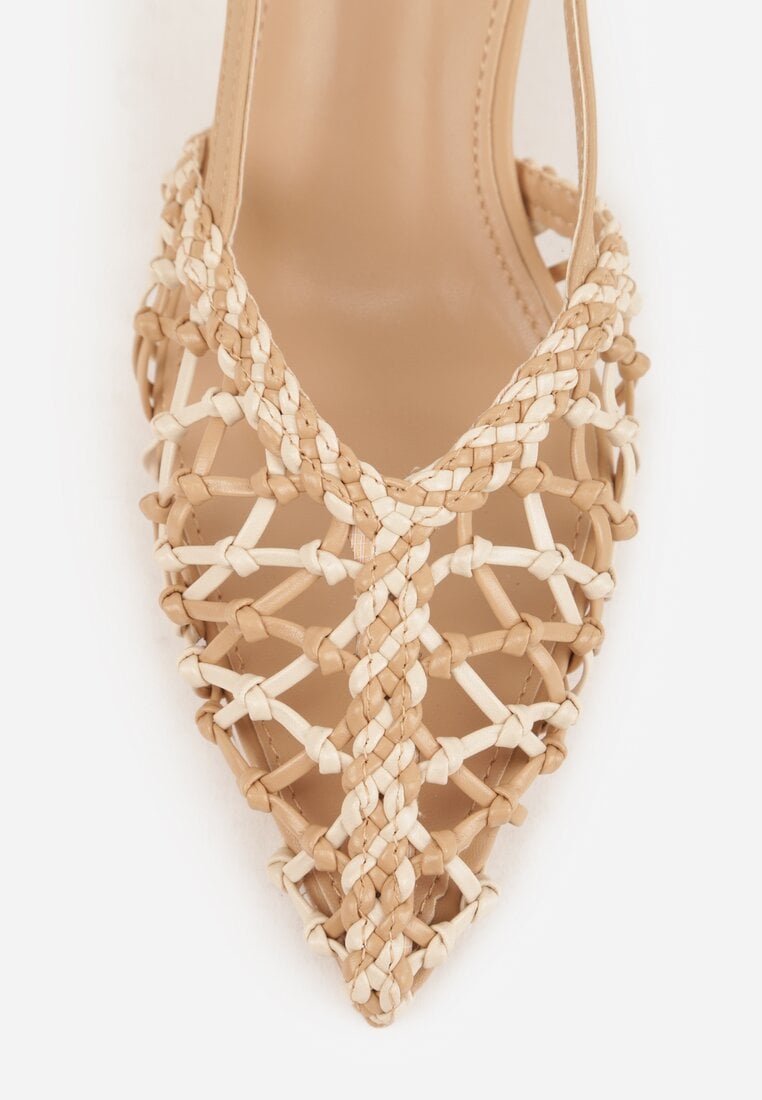 Ciemnobeżowe Czółenka na Szpilce z Ażurową Szydełkową Cholewką Navioil