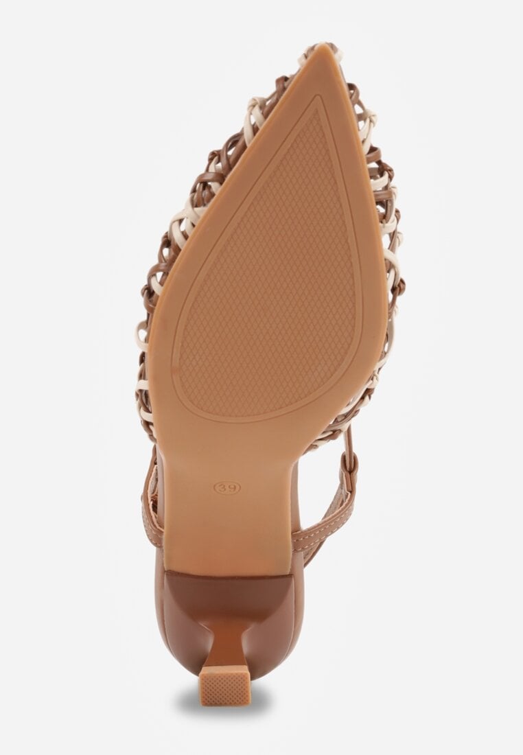 Brązowe Czółenka na Szpilce z Ażurową Szydełkową Cholewką Navioil