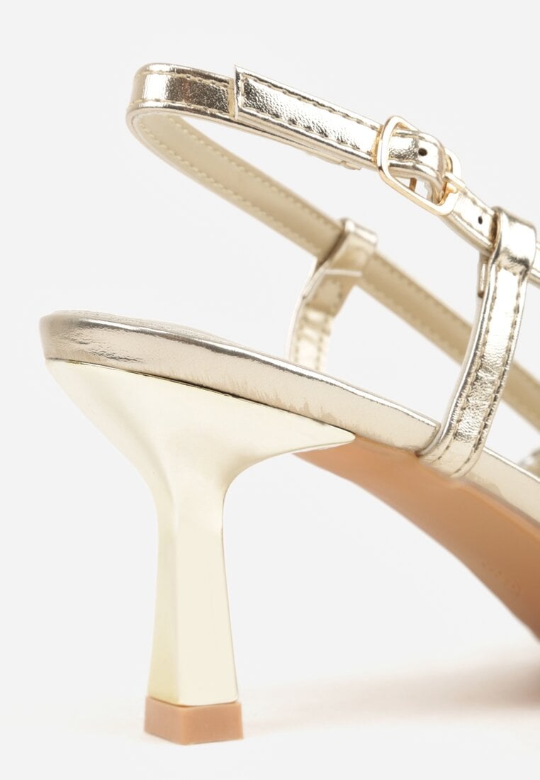 Złote Sandały na Szpilce z Ażurową Szydełkową Cholewką Navioil