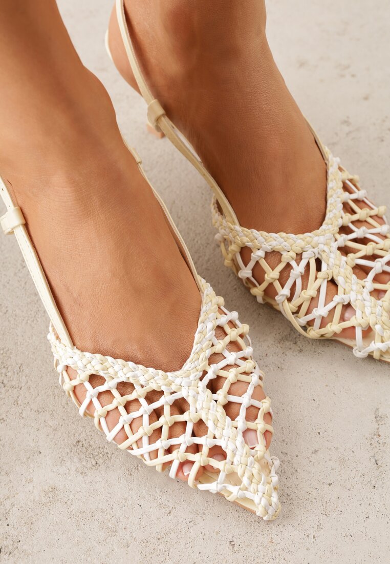 Żółte Czółenka na Szpilce z Ażurową Szydełkową Cholewką Navioil